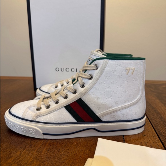 Gucci Shoes - Authentic Women’s Gucci Tennis 1977 Mini GG High Tops White Canvas Sz 38